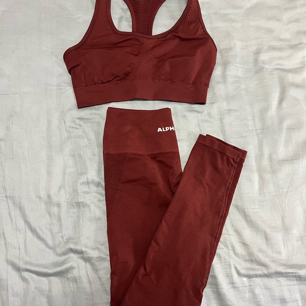 Alphalete Maroon Seamless Sports Bra & Leggings Set